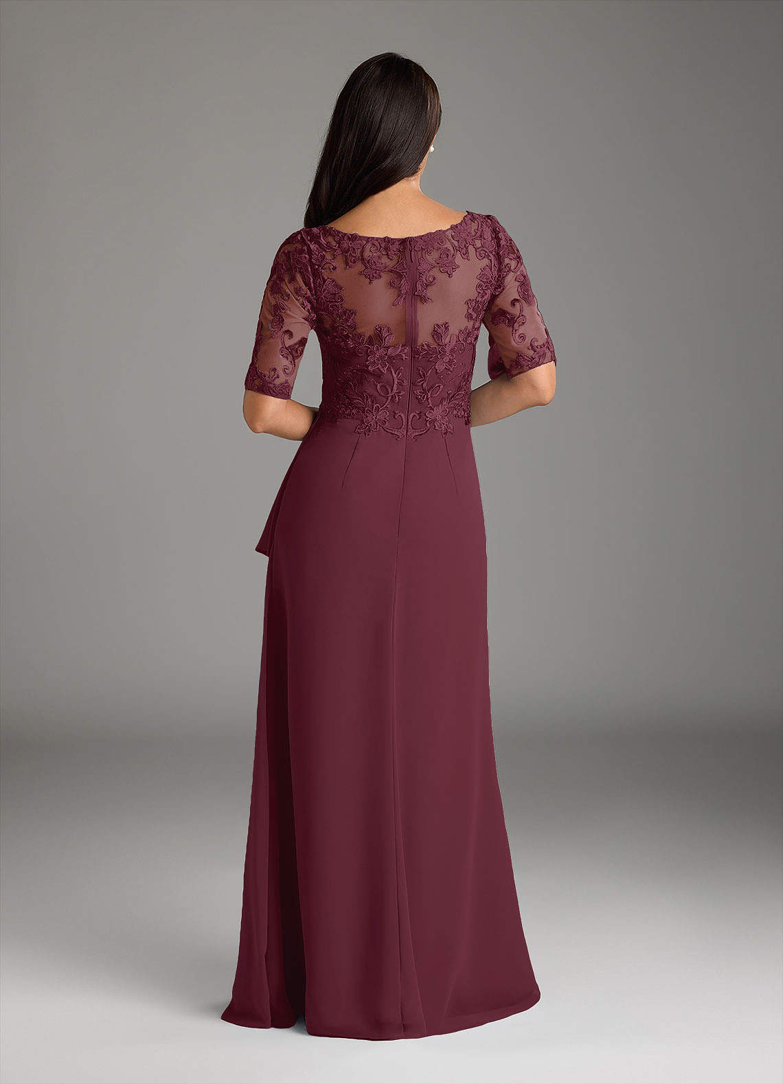 Amedeus A-Line V-Neck Chiffon and Lace Mother of the Bride Dress in Cabernet