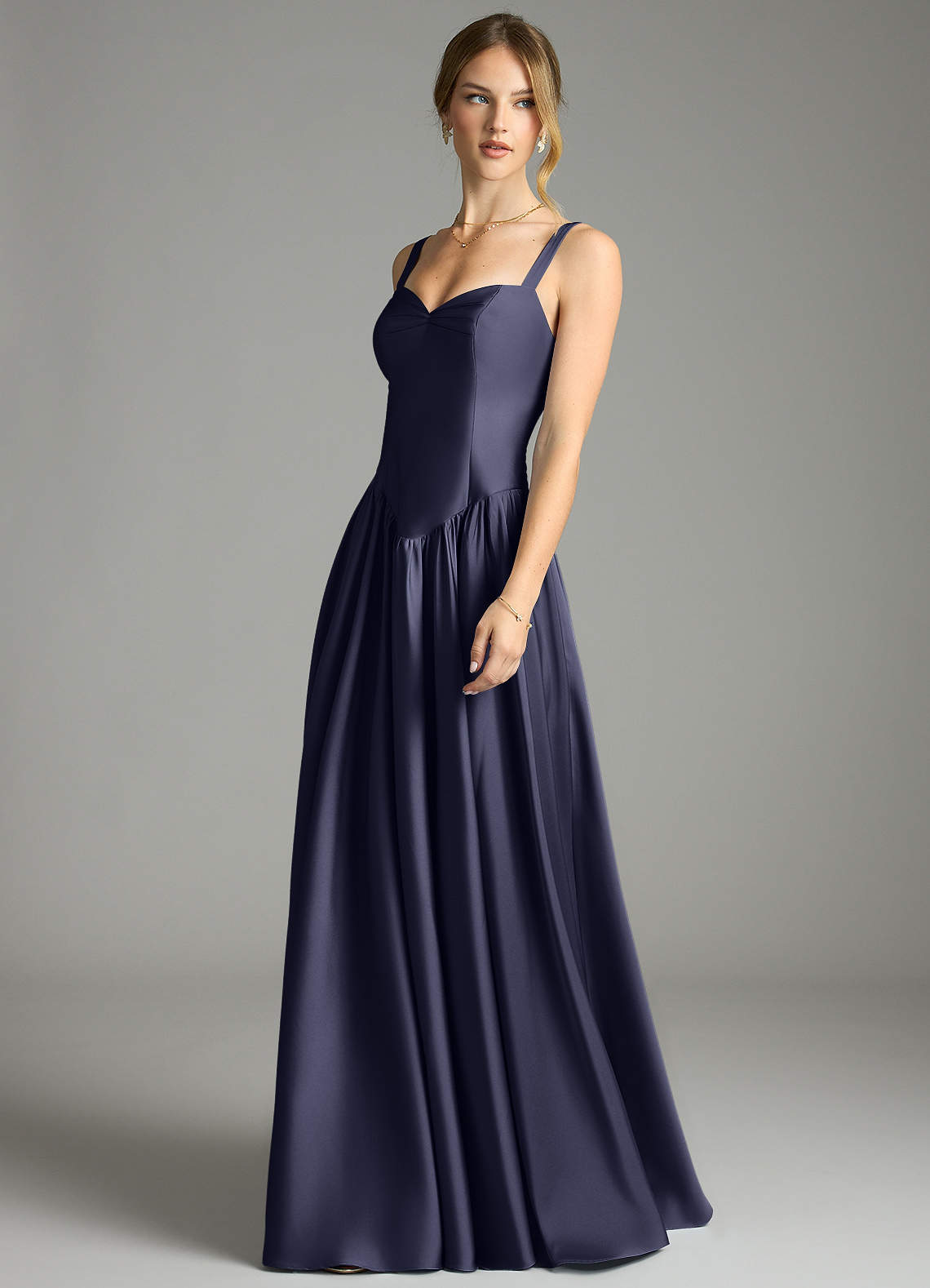 Evadina A-Line Sweetheart Stretch Satin Bridesmaid Dress in Stormy