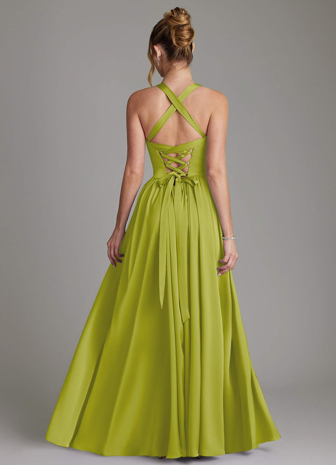 Francis A-Line V-Neck Stretch Satin Bridesmaid Dress in Lemongrass