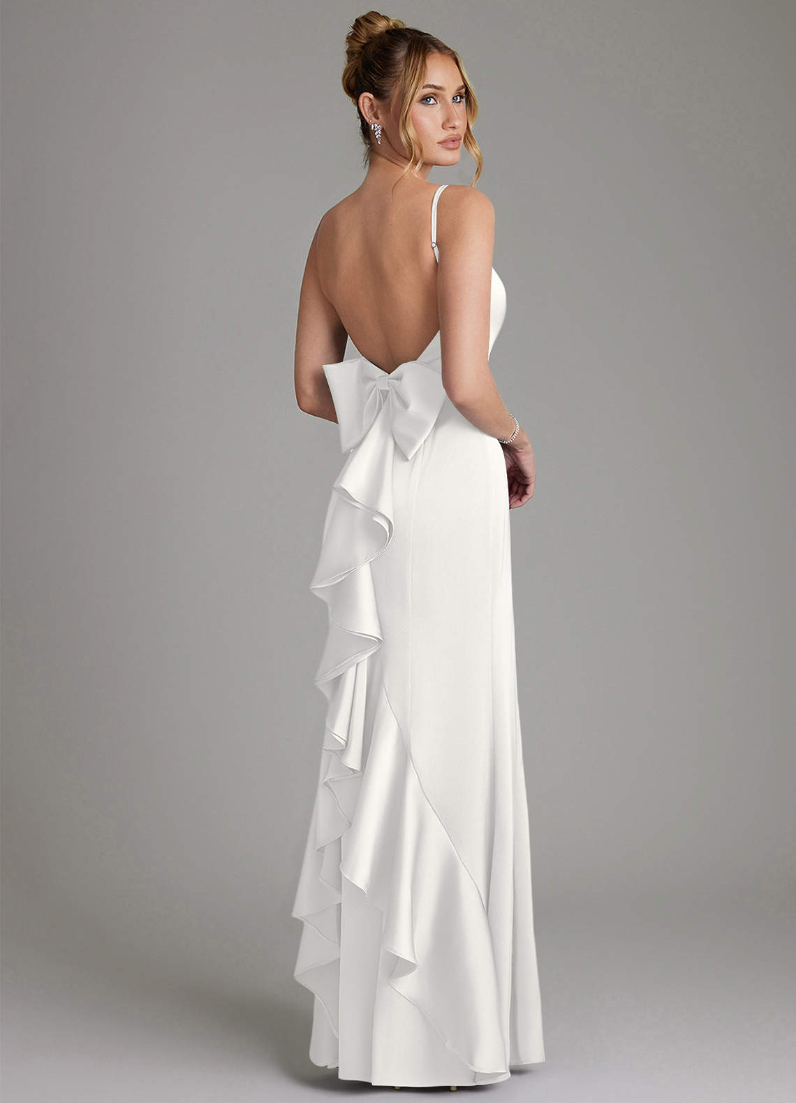 Zherra Mermaid Scoop-Neck Stretch Satin Bridesmaid Dress in white