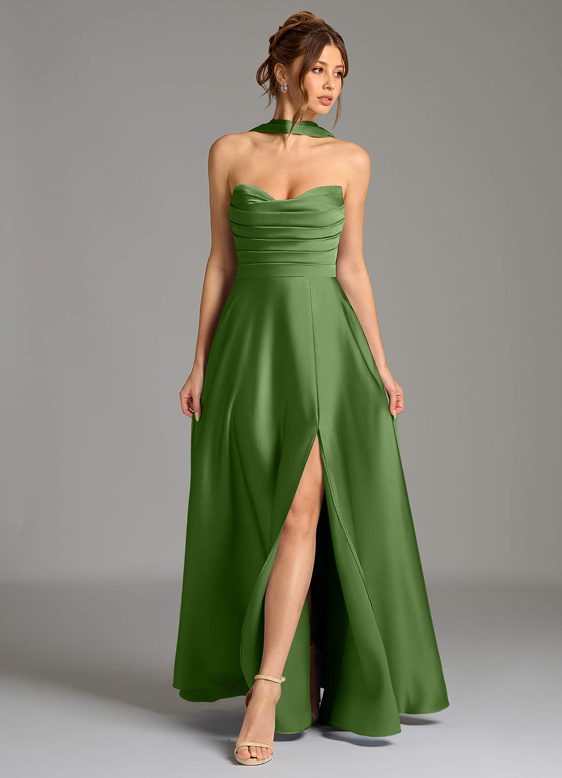 Ayla A-Line Sweetheart Stretch Satin Bridesmaid Dress in Basil