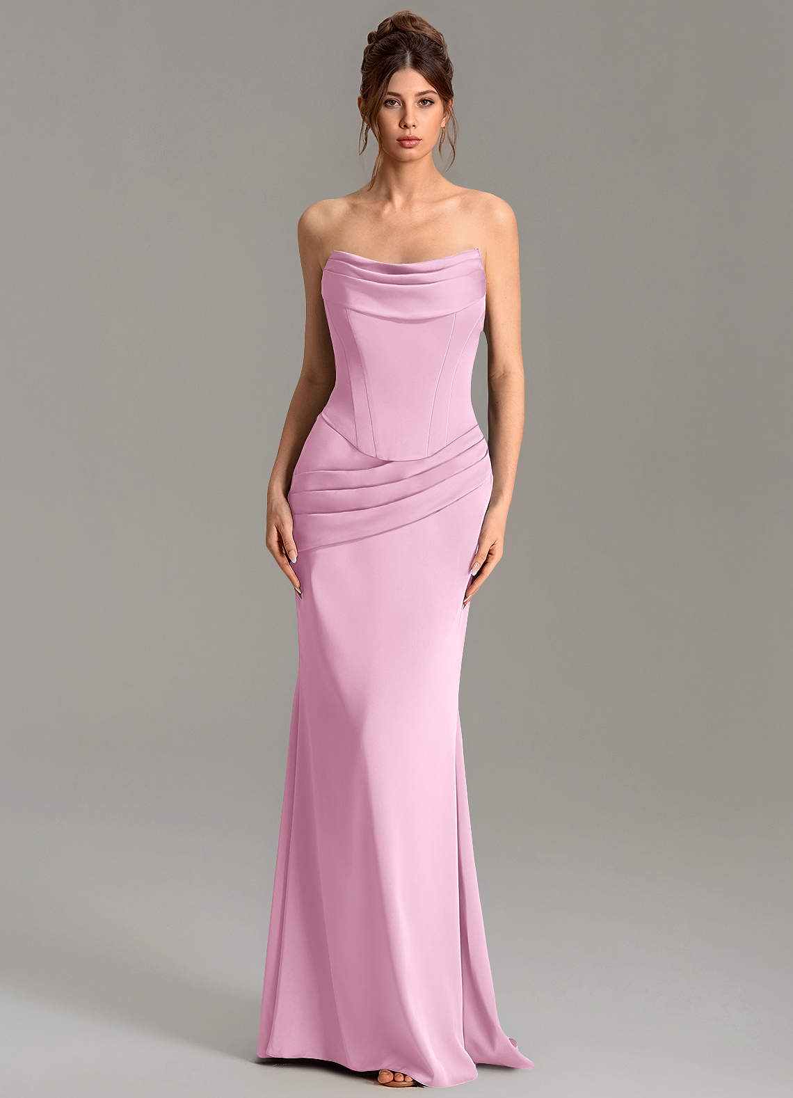 Adrienne Mermaid Cowl-Neck Stretch Satin Bridesmaid Dress in candy pink