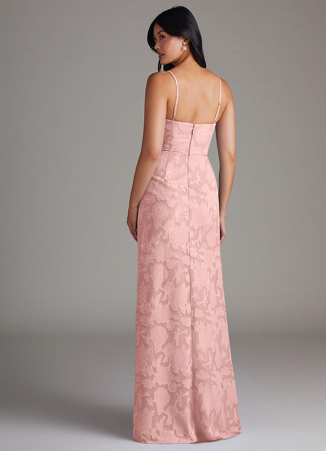 Maci Sheath V-Neck Floral Burnout Bridesmaid Dress in Powder Pink