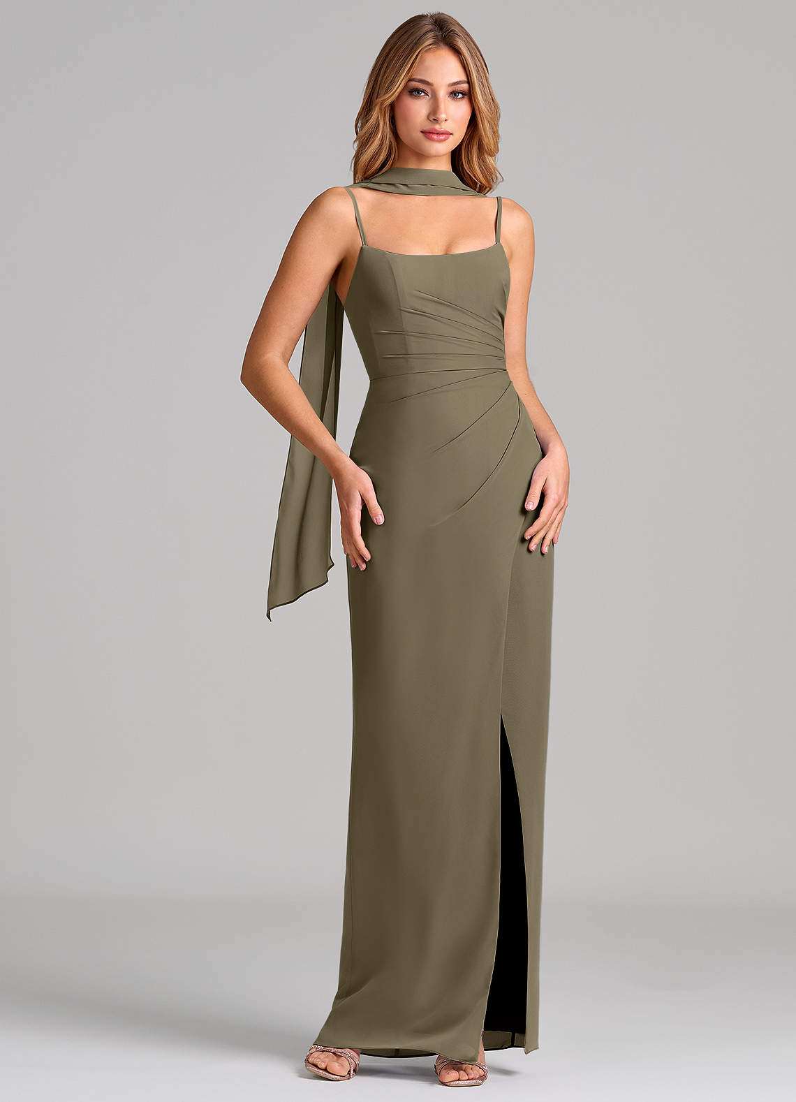 Calandra Sheath Scoop-Neck Chiffon Bridesmaid Dress in Willow Green
