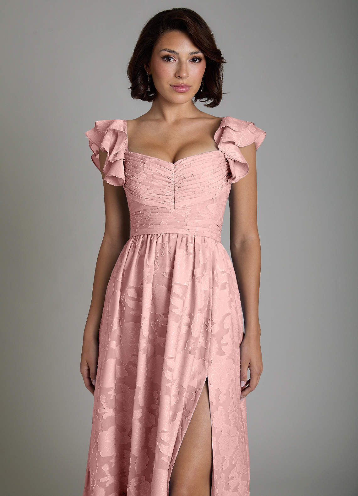 Anaya A-Line V-Neck Floral Burnout Bridesmaid Dress in Powder Pink