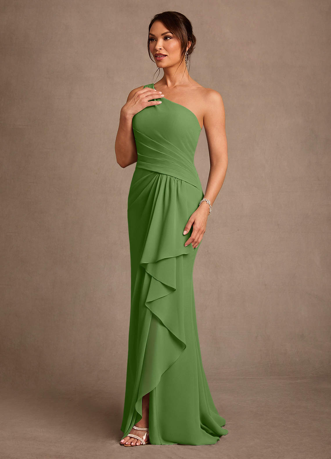 Floy Sheath One-Shoulder Chiffon Mother of the Bride Dress in Basil
