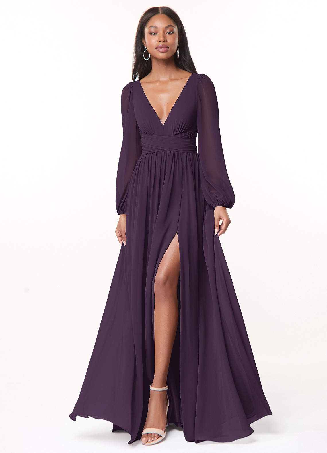 Norah A-Line V-Neck Chiffon Bridesmaid Dress in Plum