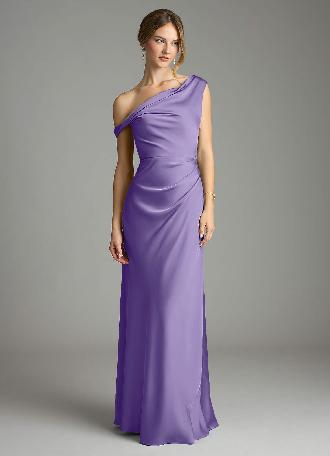Emerson Mermaid One-Shoulder Stretch Satin Bridesmaid Dress in Tahiti