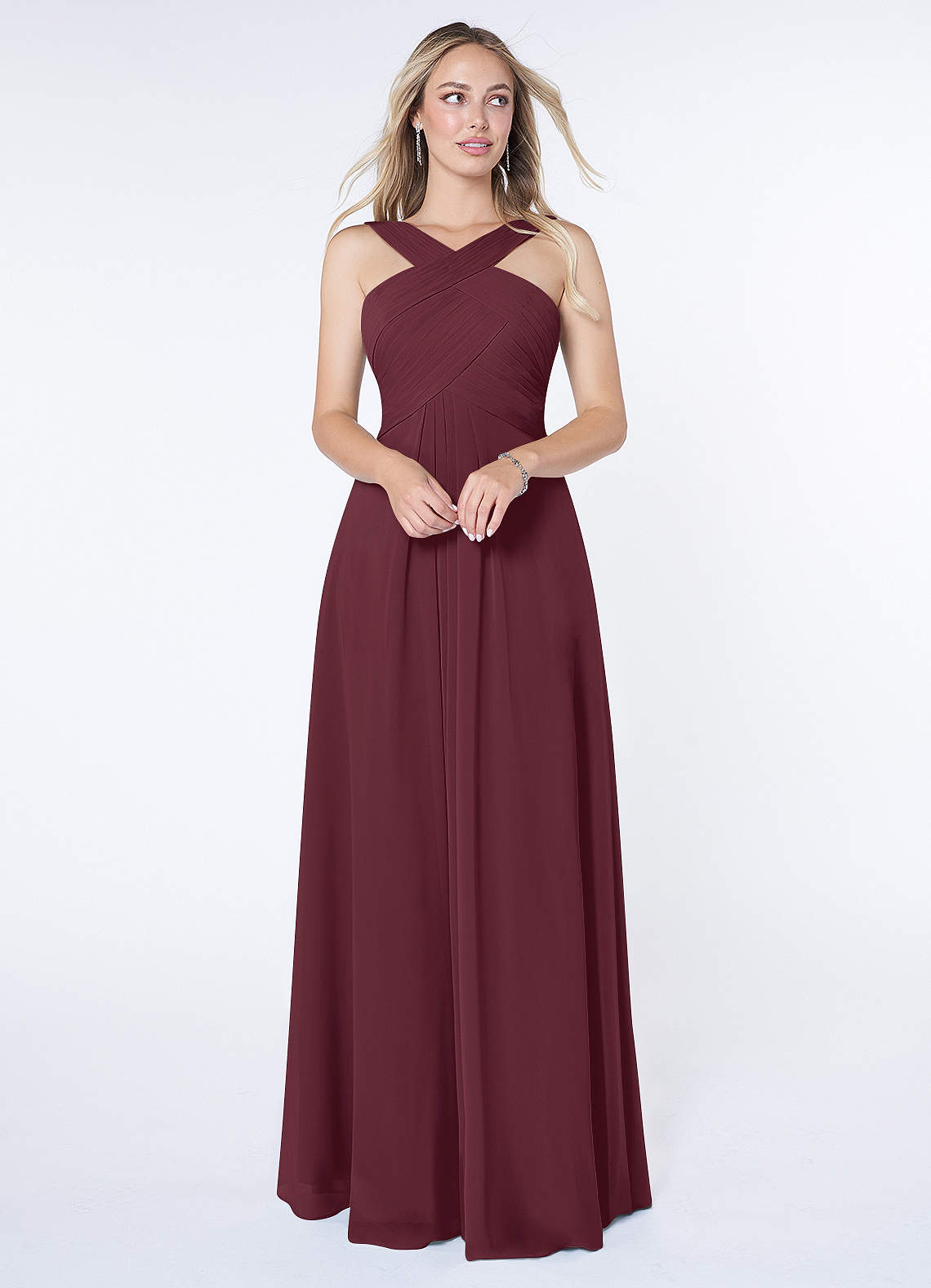 Kaleigh A-Line Halter Chiffon Bridesmaid Dress in Cabernet