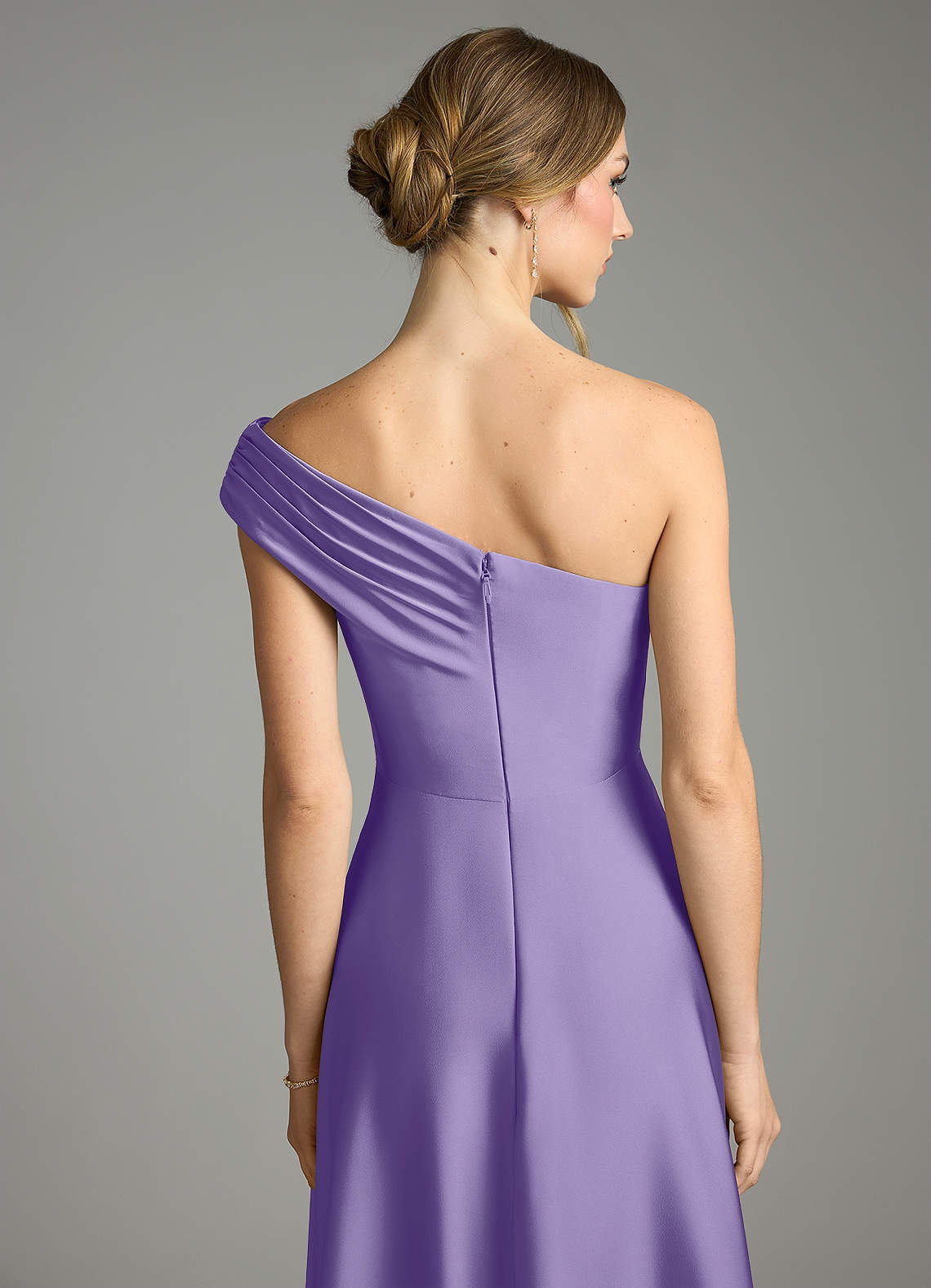 Melanie A-Line One-Shoulder Stretch Satin Bridesmaid Dress in Tahiti