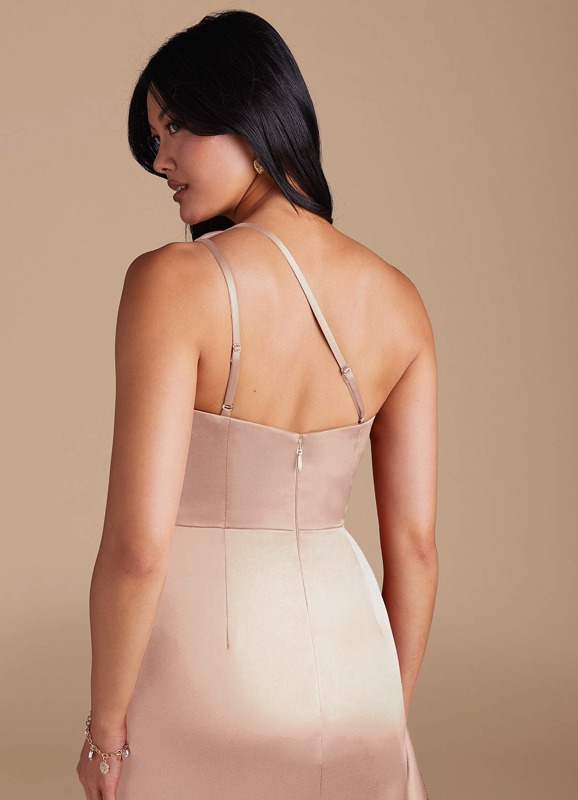 Latrice Sheath One-Shoulder Metallic Satin Bridesmaid Dress in English Rose