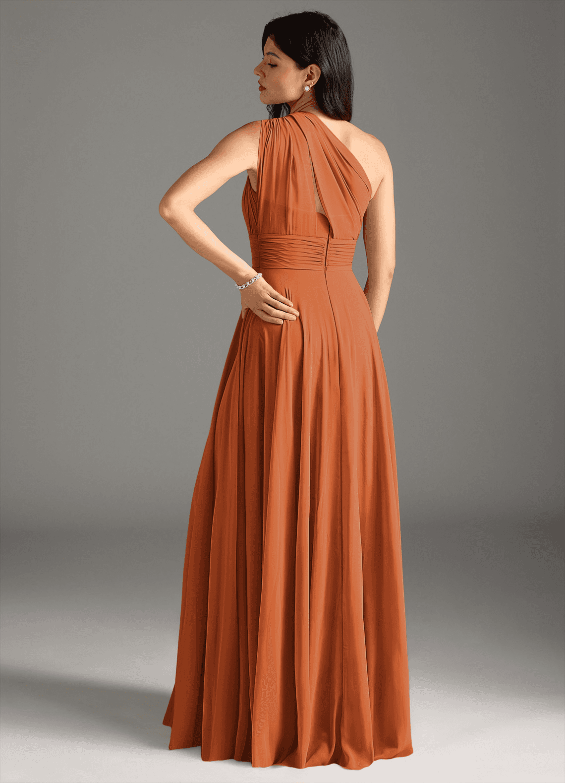 Charlize A-Line One-Shoulder Chiffon Bridesmaid Dress in Cinnamon