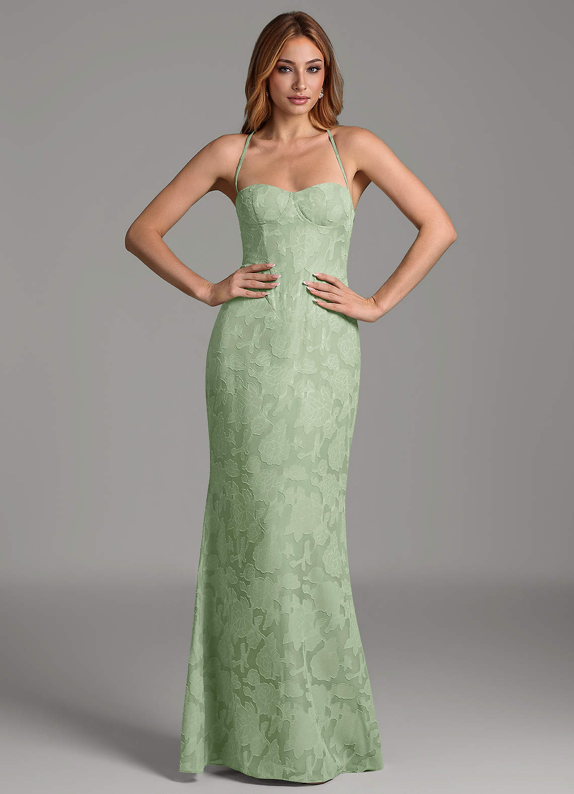 Dara Mermaid Sweetheart Floral Burnout Bridesmaid Dress in Dusty Sage