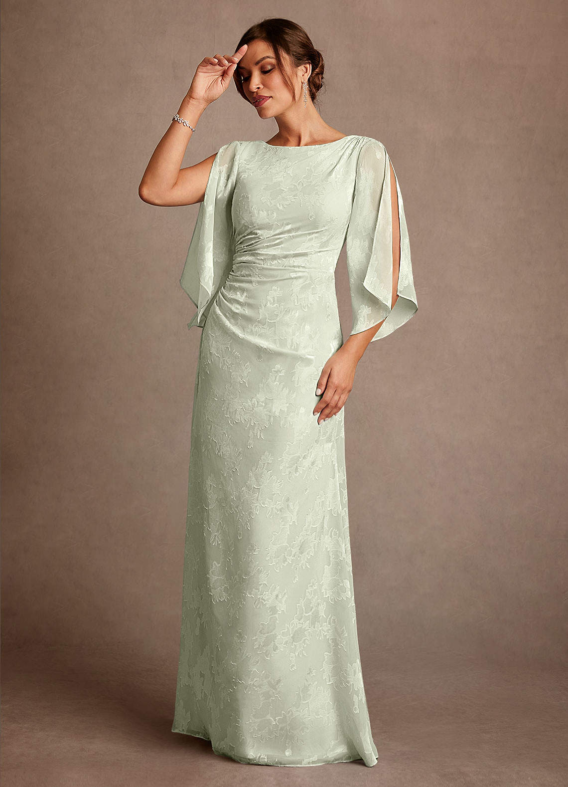 Anaheim Sheath Scoop-Neck Floral Burnout Mother of the Bride Dress in Dusty Sage