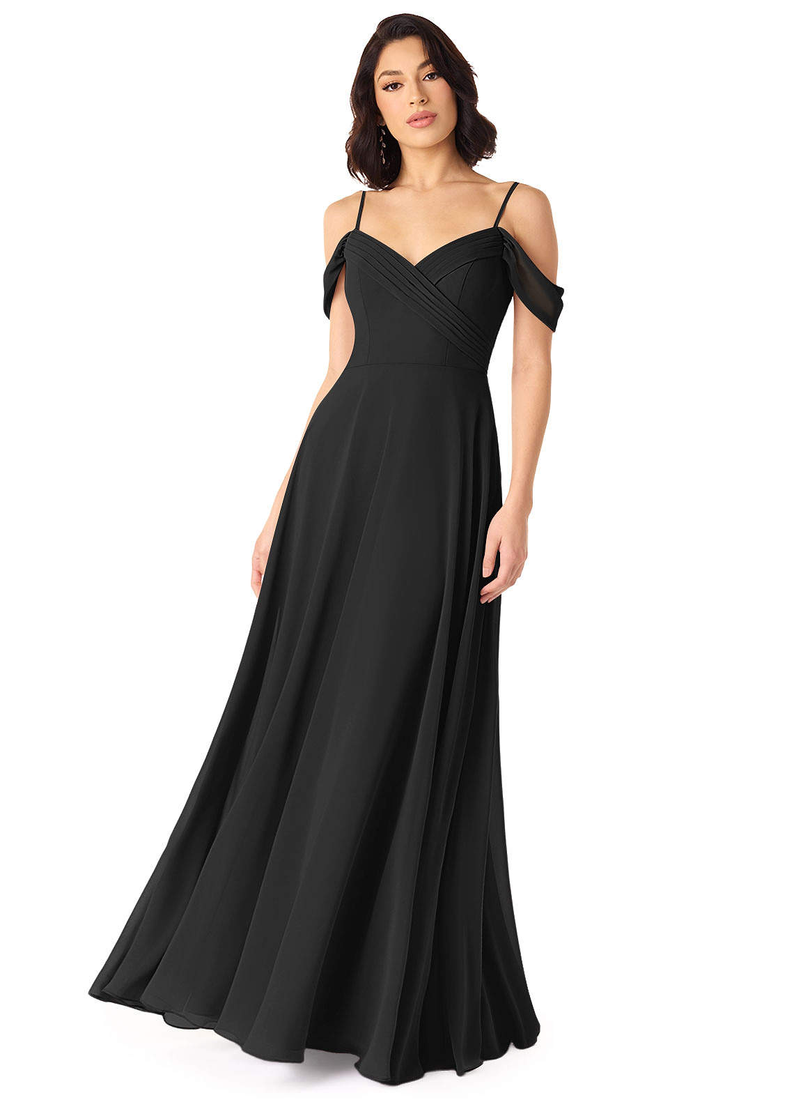 Tancie A-Line Off-the-Shoulder Chiffon Bridesmaid Dress in black