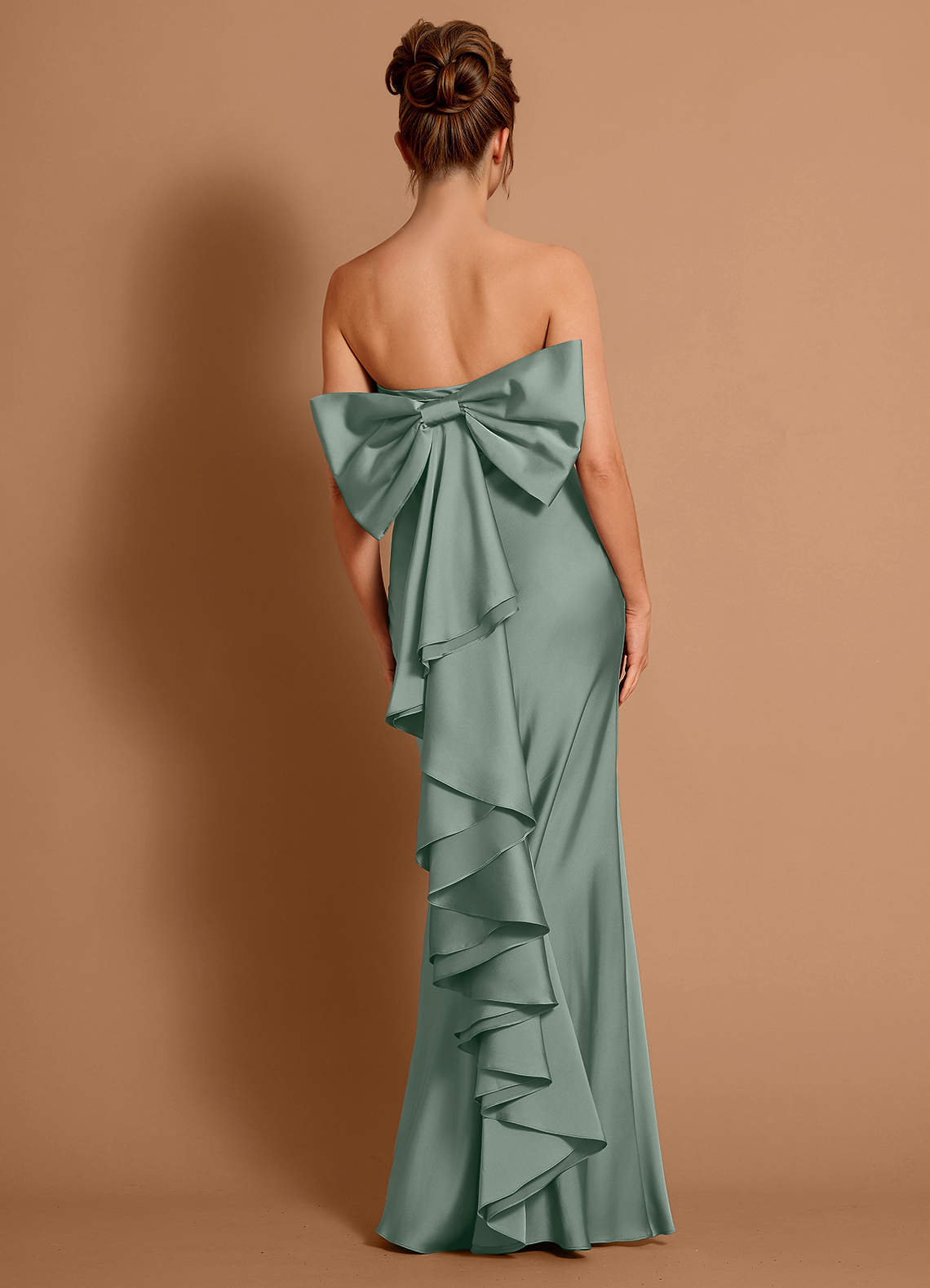Aveline Mermaid Strapless Stretch Satin Evening Dress in Vintage Sage
