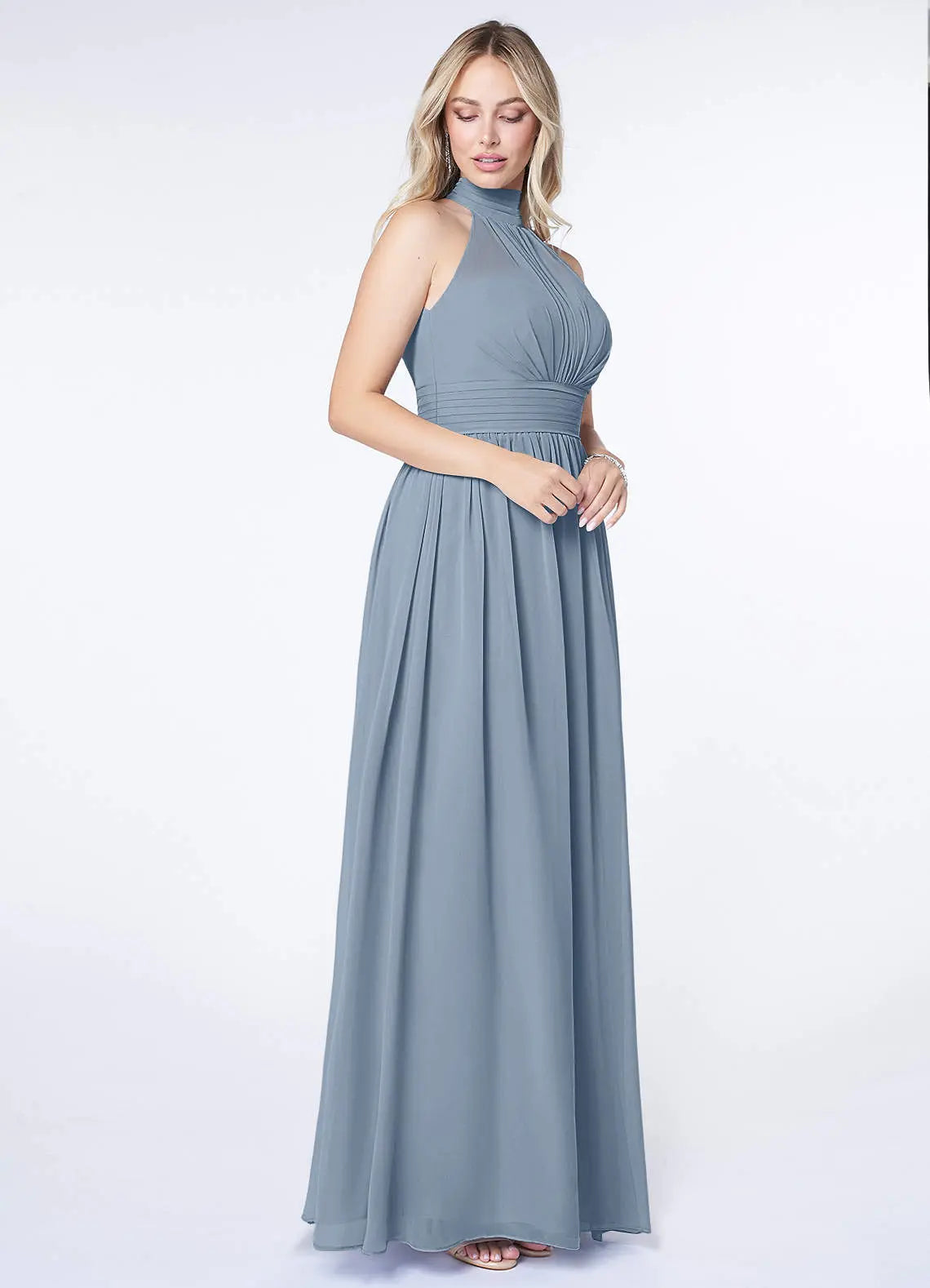 Iman A-Line Halter Chiffon Bridesmaid Dress in Stormy