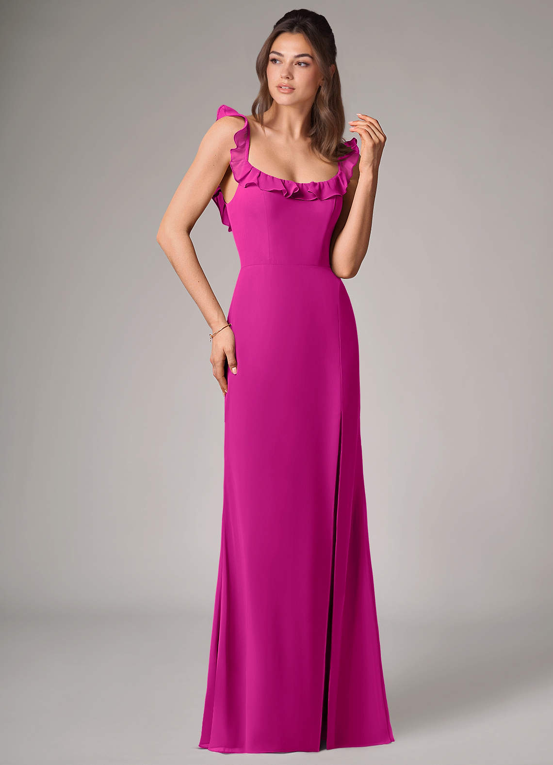 Callie Mermaid Scoop-Neck Chiffon Bridesmaid Dress in Fuchsia