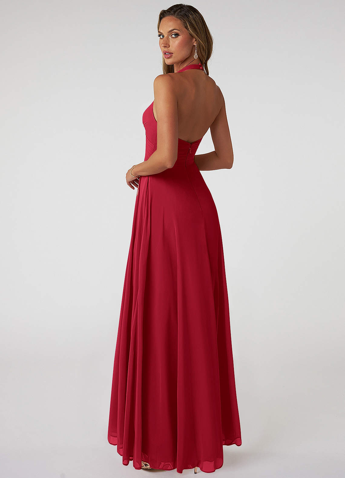 Tessie A-Line V-Neck Chiffon Bridesmaid Dress in Scarlet