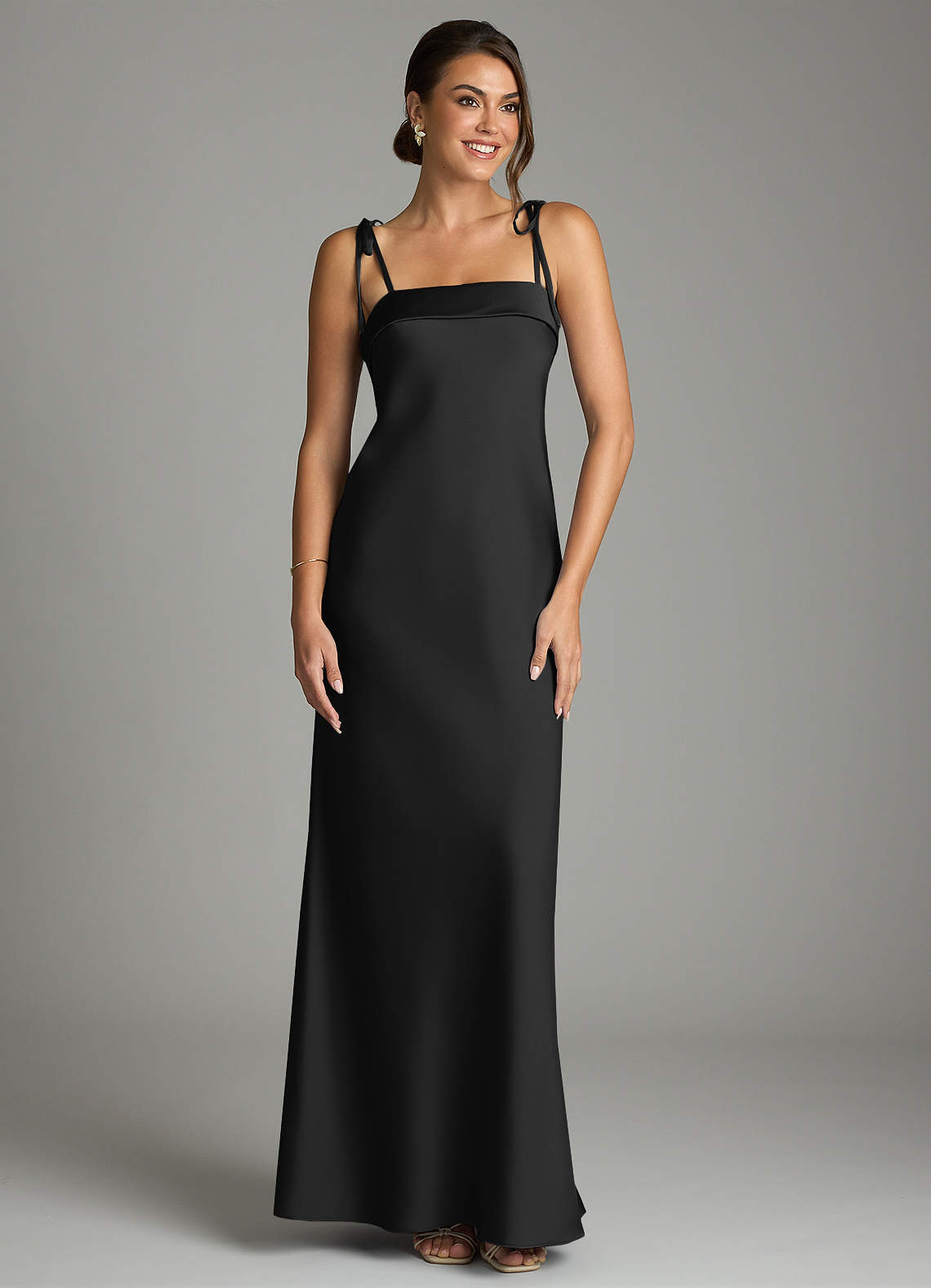 Ellia Sheath Straight-Neck Stretch Satin Bridesmaid Dress in black