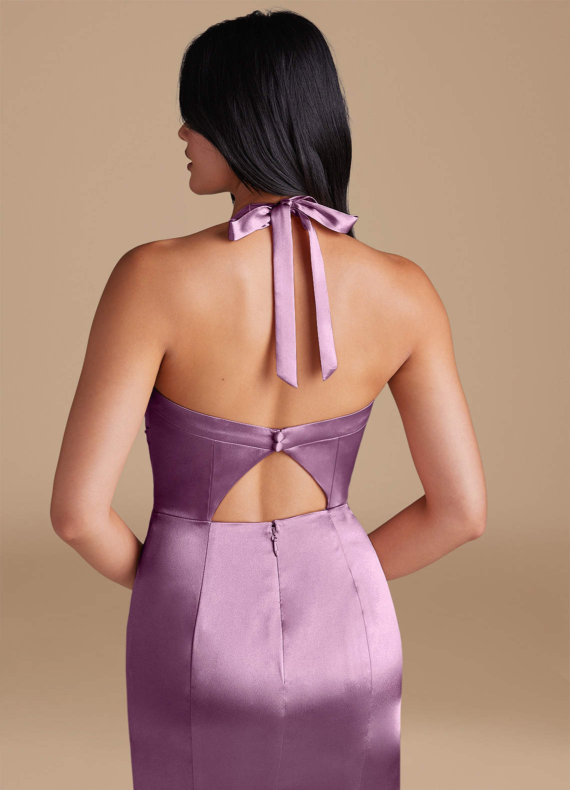 Emeria Sheath Halter Metallic Satin Bridesmaid Dress in Wisteria