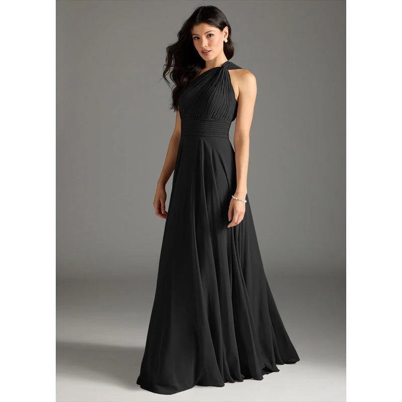 Charlize A-Line One-Shoulder Chiffon Bridesmaid Dress in black - additional view 1