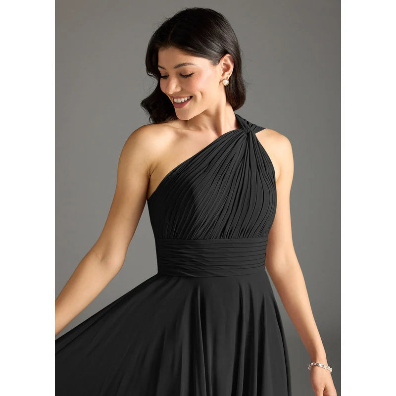 Charlize A-Line One-Shoulder Chiffon Bridesmaid Dress in black - additional view 2