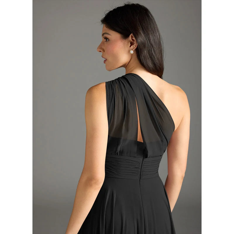 Charlize A-Line One-Shoulder Chiffon Bridesmaid Dress in black - additional view 3
