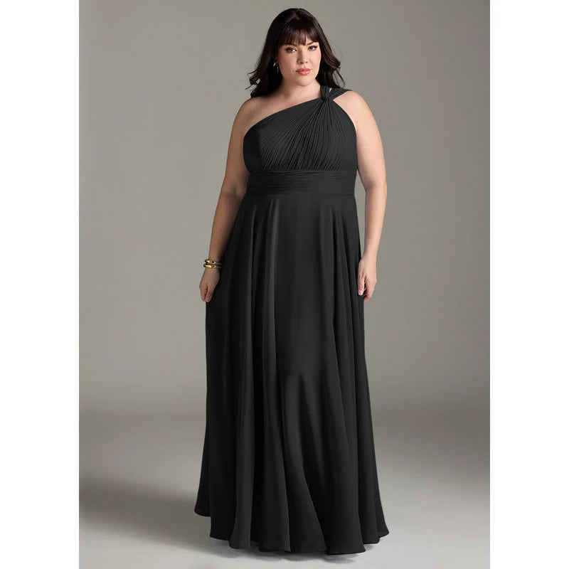 Charlize A-Line One-Shoulder Chiffon Bridesmaid Dress in black - additional view 4