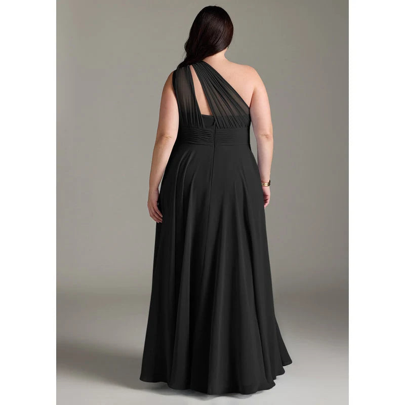 Charlize A-Line One-Shoulder Chiffon Bridesmaid Dress in black - additional view 5