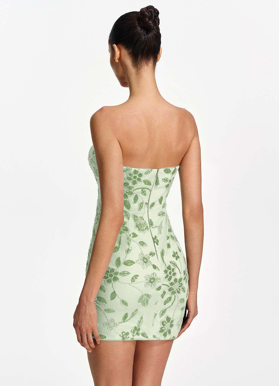 Clarissiana Mini Strapless 3D Floral Beaded Mesh Prom Dress in Sage