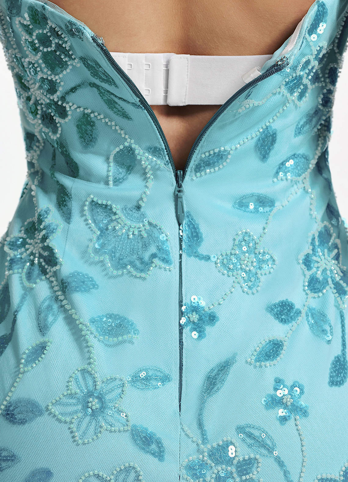 Clarissiana Mini Strapless 3D Floral Beaded Mesh Prom Dress in Blue