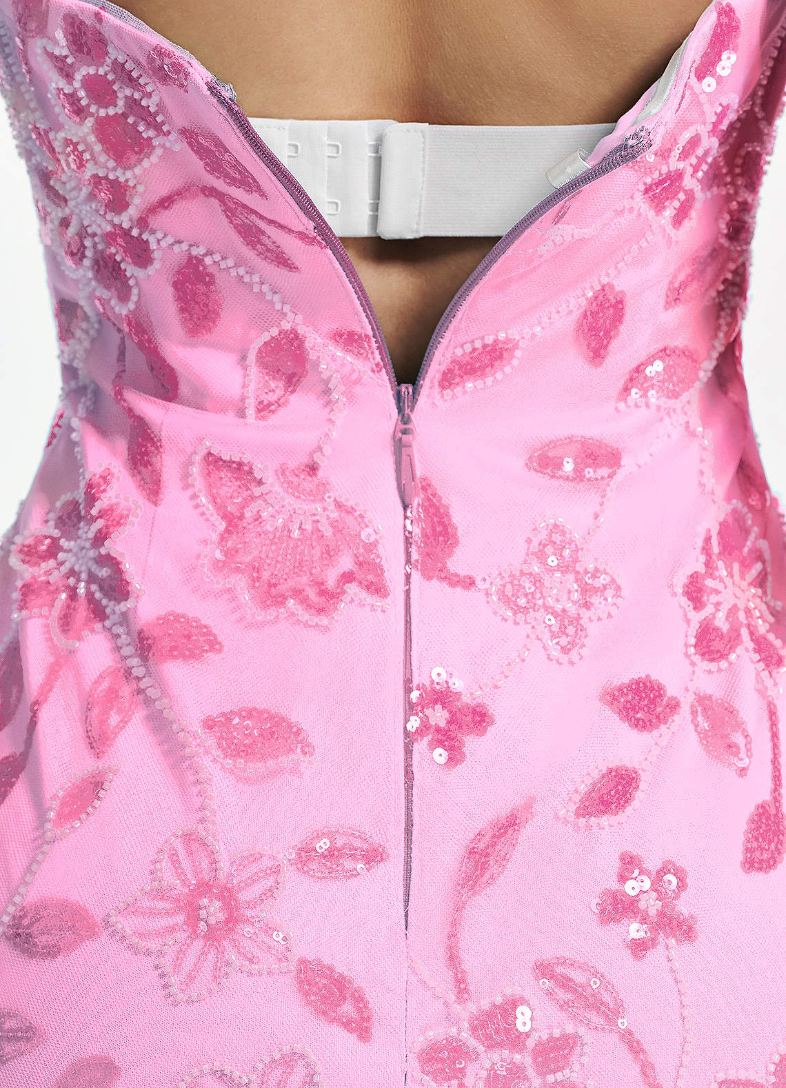 Clarissiana Mini Strapless 3D Floral Beaded Mesh Prom Dress in Pink