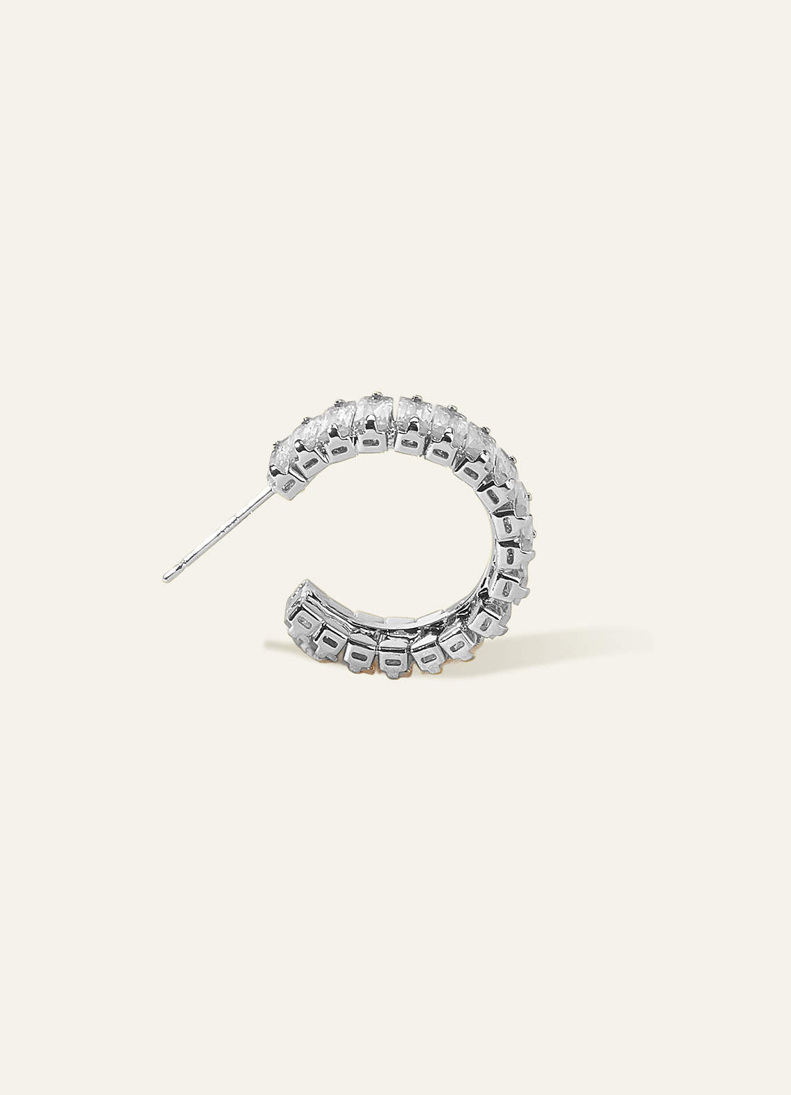 Crystal Baguette Hoop Earrings — Light Silver — 图 4/4