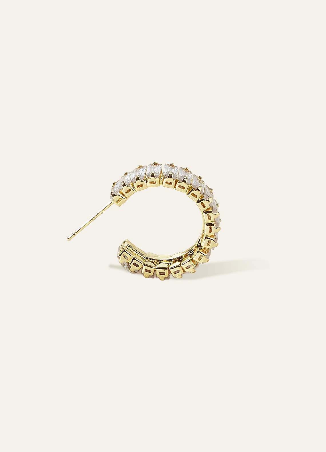 Crystal Baguette Hoop Earrings — Gold — 图 3/4