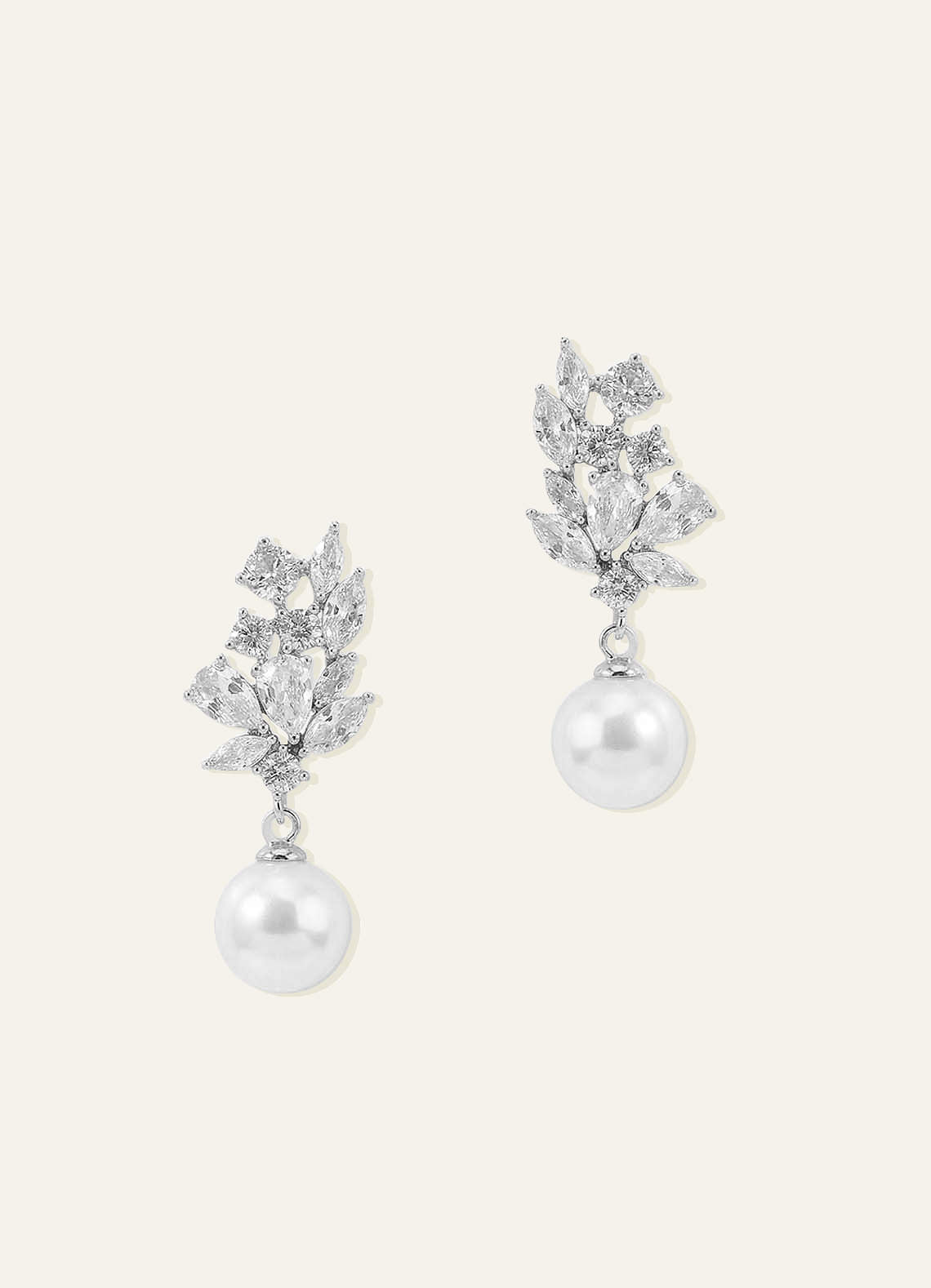 Crystal Foliage And Pearl Dangle Earrings — Silver — 图 5/8