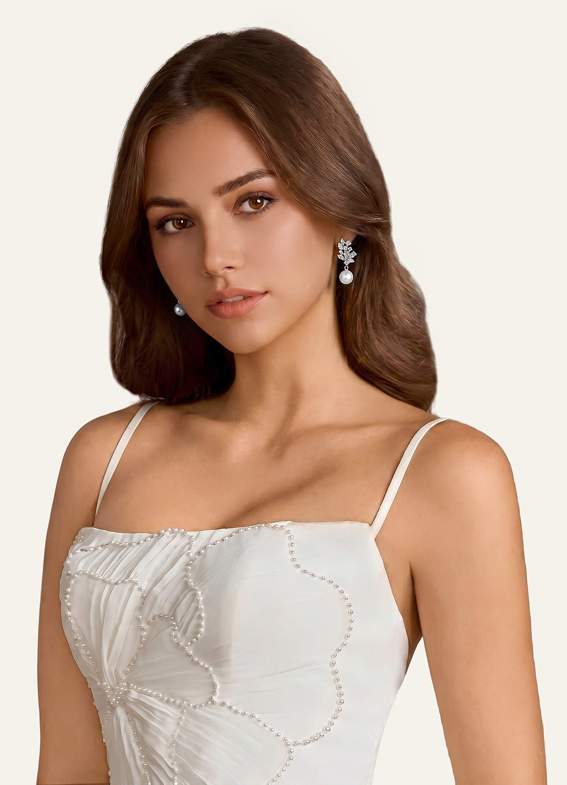 Crystal Foliage And Pearl Dangle Earrings — Silver — 图 7/8