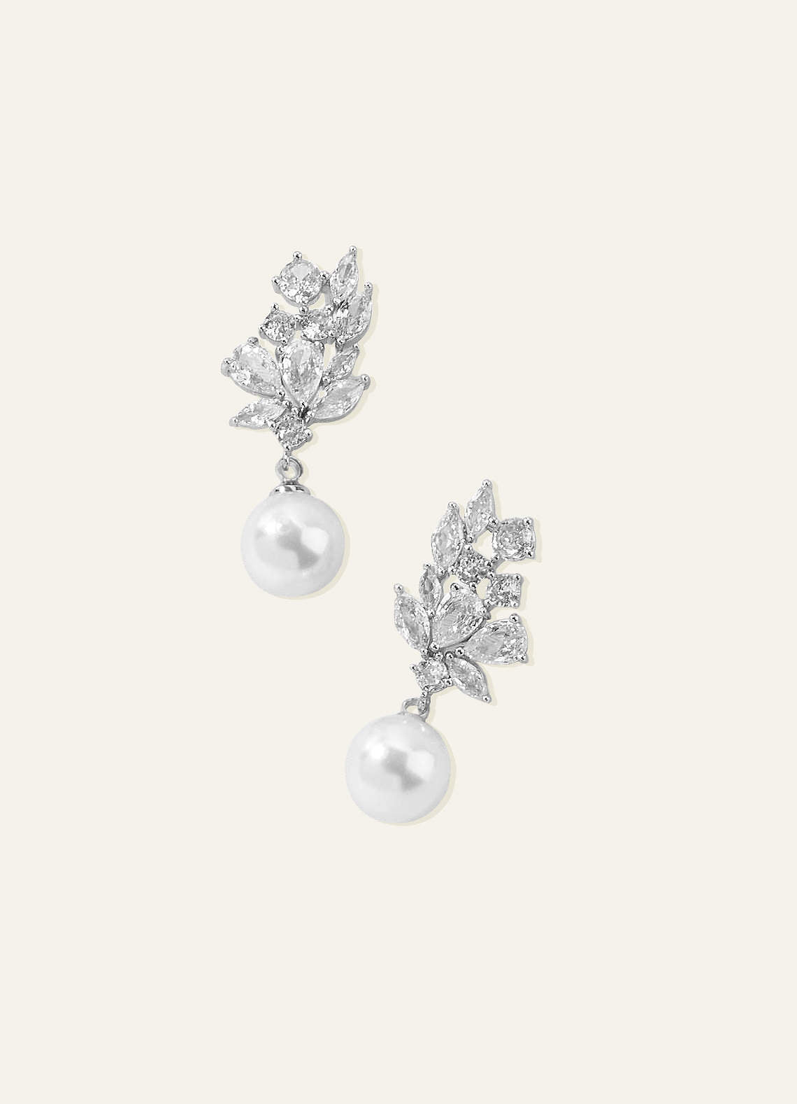 Crystal Foliage And Pearl Dangle Earrings — Silver — 图 8/8