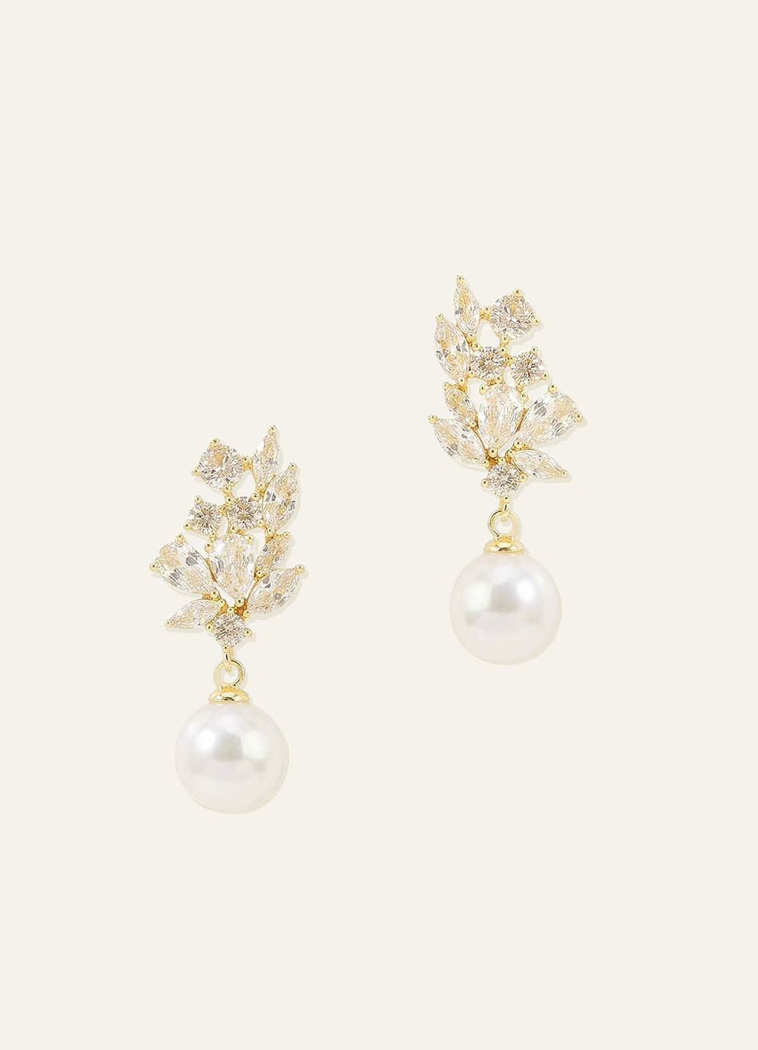 Crystal Foliage And Pearl Dangle Earrings — Gold — 图 1/8