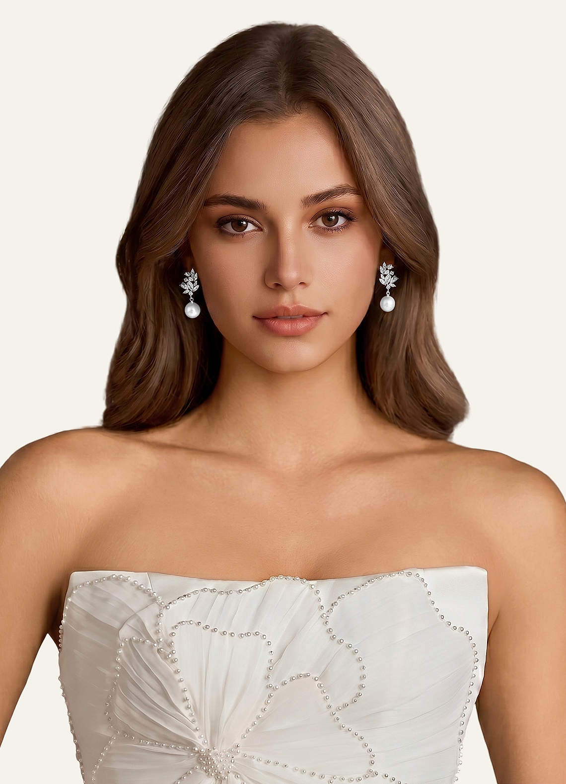 Crystal Foliage And Pearl Dangle Earrings — Silver — 图 6/8