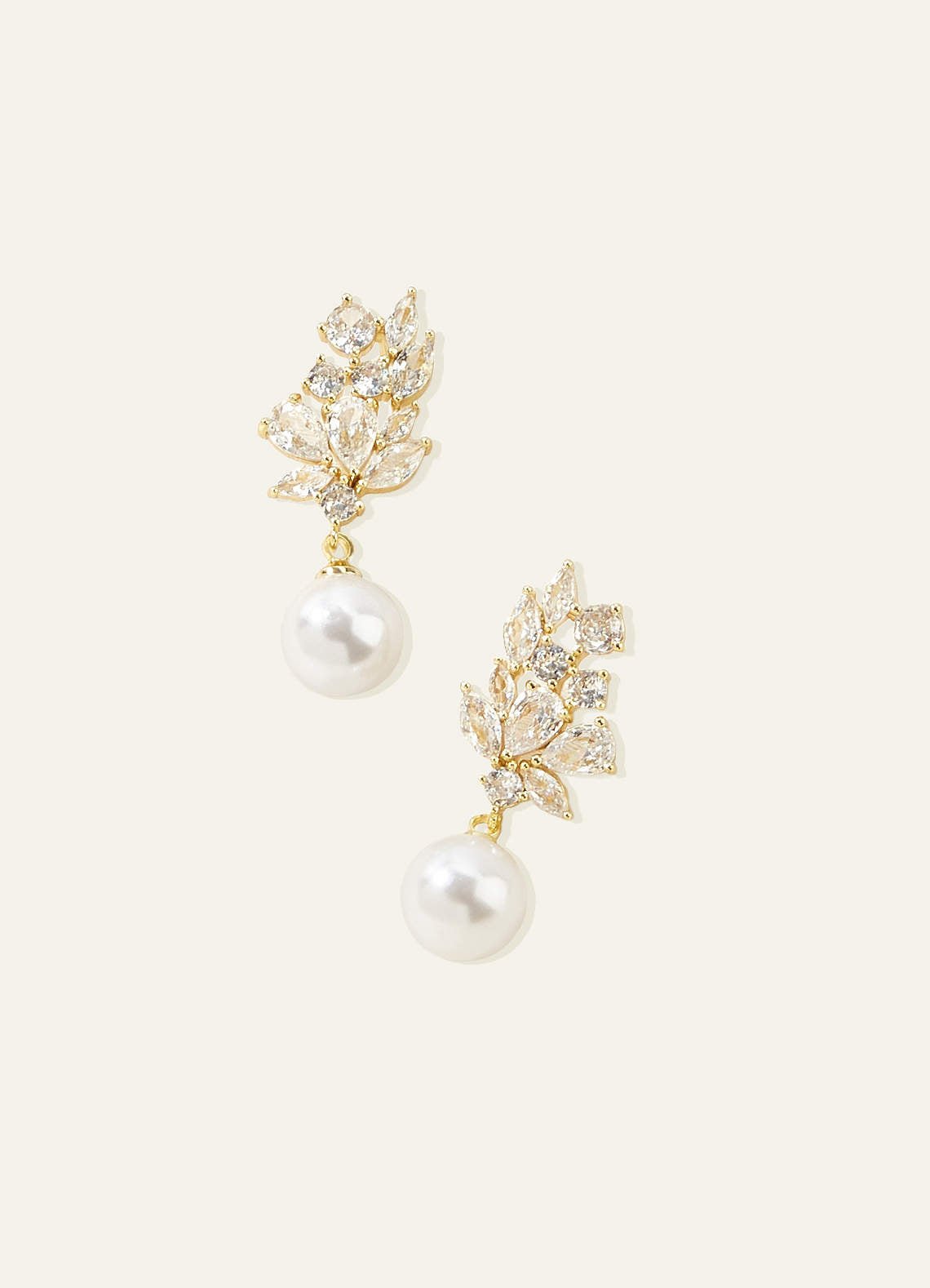 Crystal Foliage And Pearl Dangle Earrings — Gold — 图 4/8