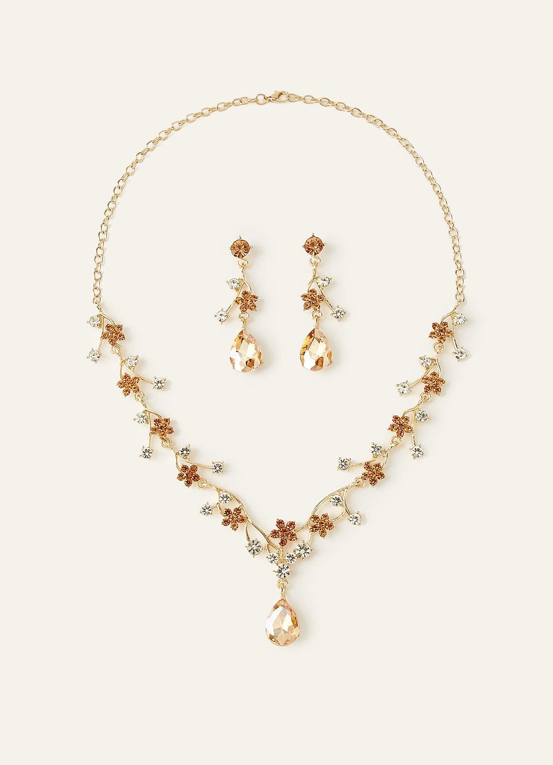 Crystal Rhinestone Necklace And Earrings Set — champagne — 图 23/32