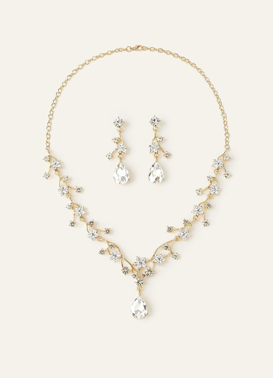 Crystal Rhinestone Necklace And Earrings Set — Gold — 图 11/32