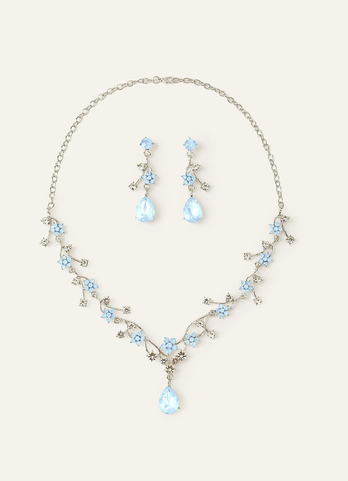 Crystal Rhinestone Necklace And Earrings Set — Light Blue — 图 28/32