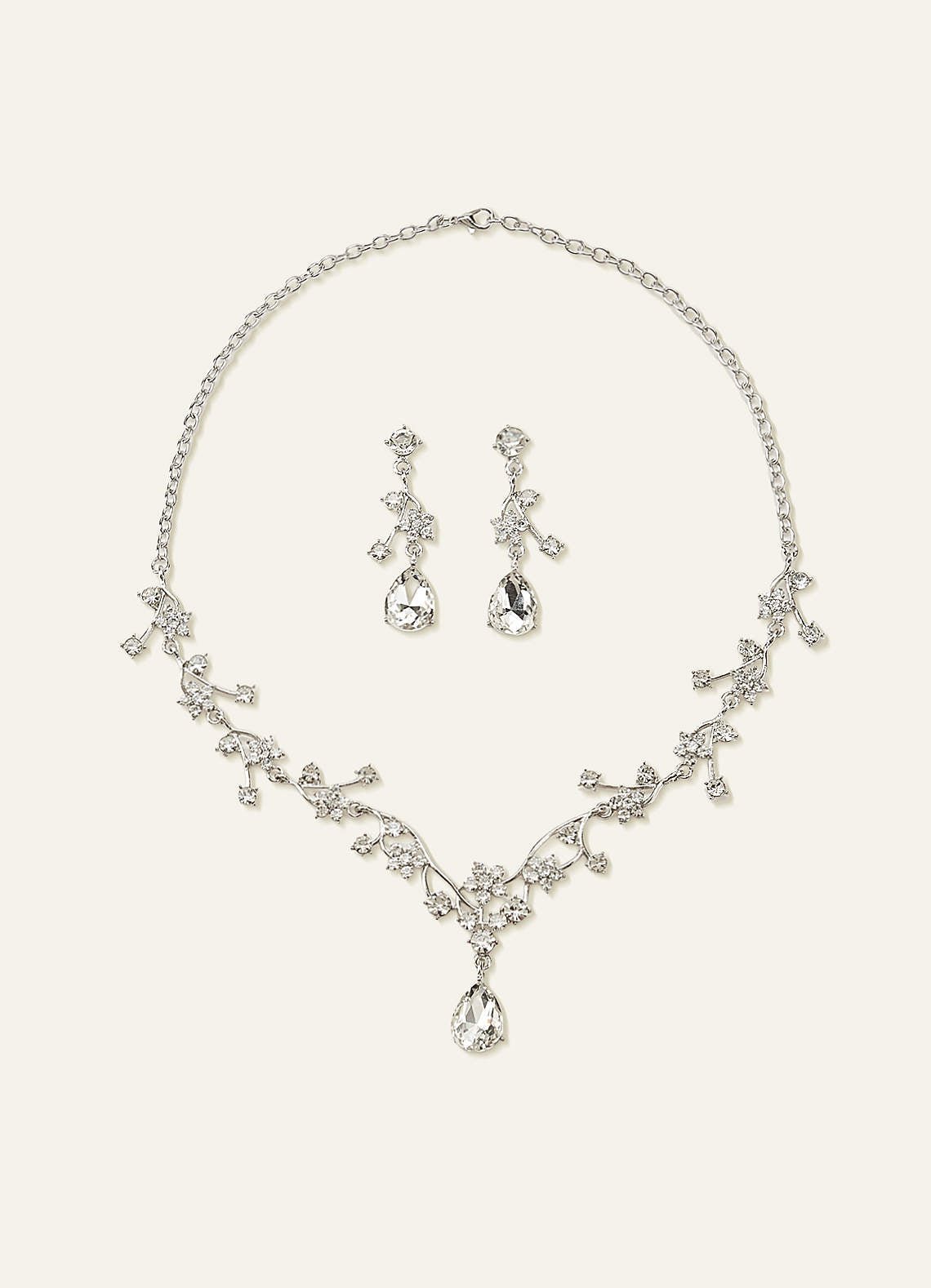 Crystal Rhinestone Necklace And Earrings Set — white — 图 16/32