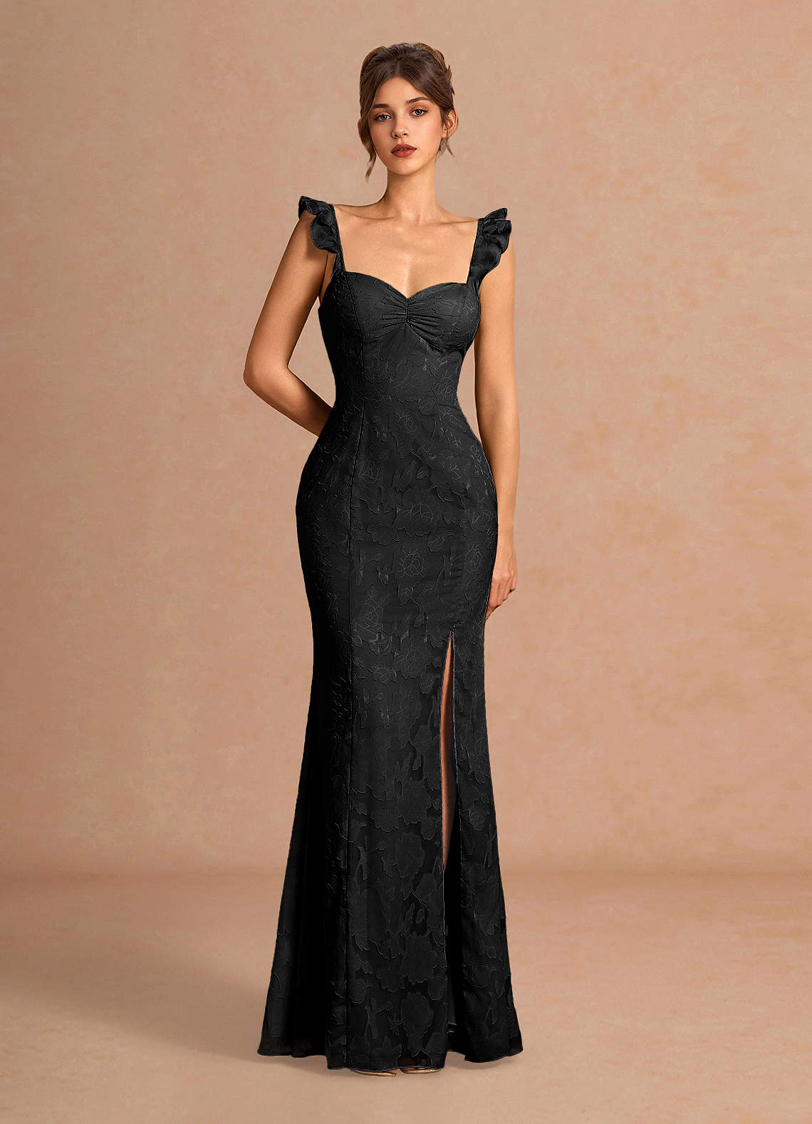 Romilly Mermaid Ruffled Chiffon Burnout Evening Dress in Agave Green