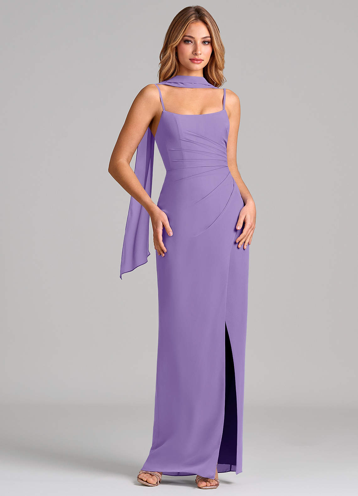 Calandra Sheath Scoop-Neck Chiffon Bridesmaid Dress in Tahiti