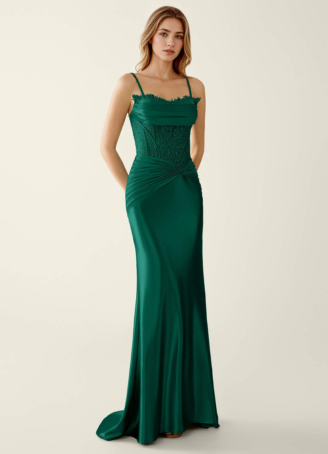 Sasha Mermaid Strapless Stretch Satin Evening Dress in Dark Green