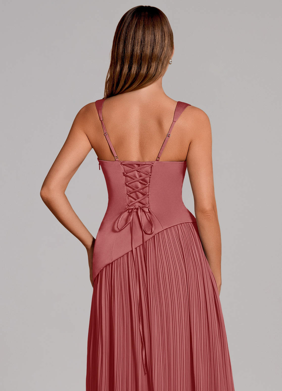 Stephanie A-Line Square-Neck Stretch Satin and Chiffon Bridesmaid Dress in Antique Rose