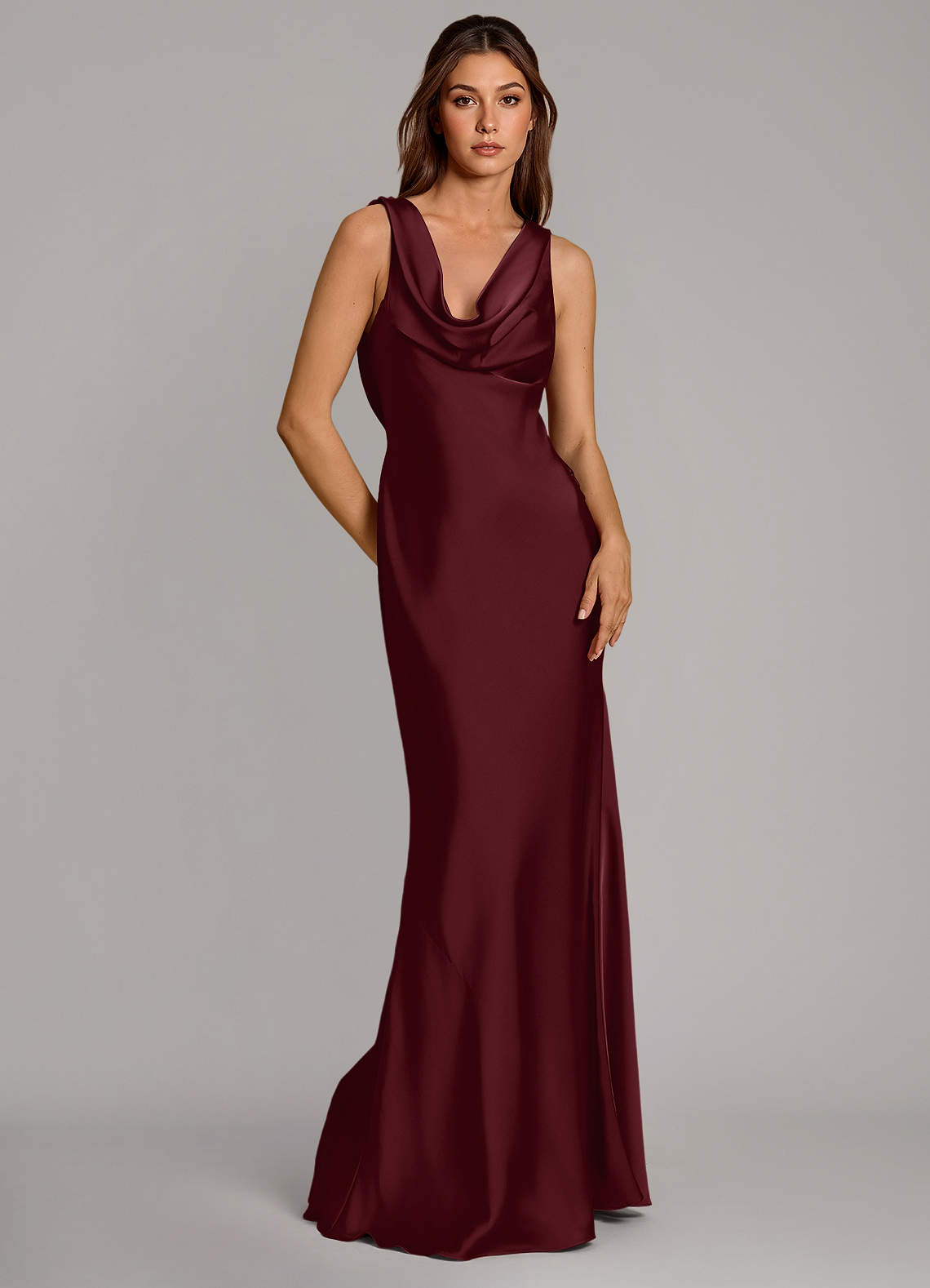 Cheryl Mermaid Cowl-Neck Stretch Satin Bridesmaid Dress